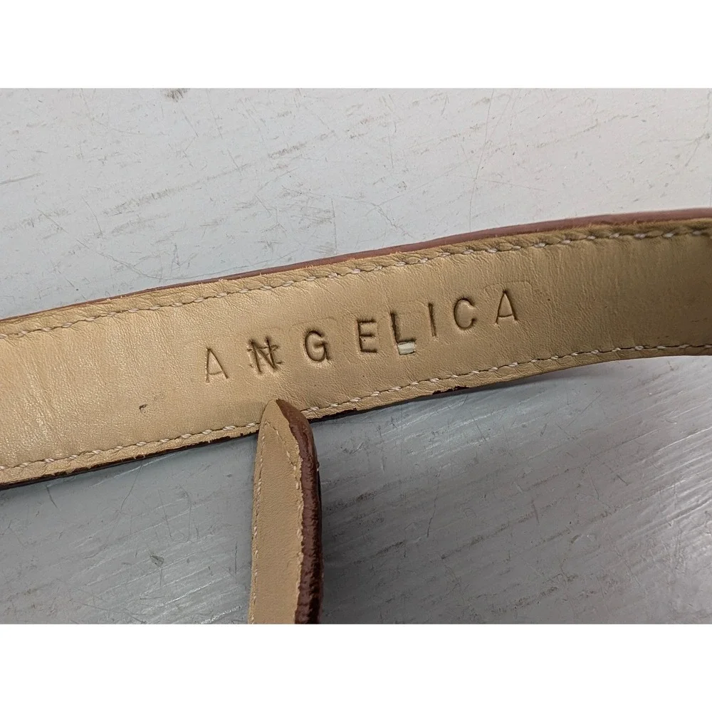 Angelica Leather Western Belt Diamond Inlay‎ Engraved Buckle Brown USA Size 36